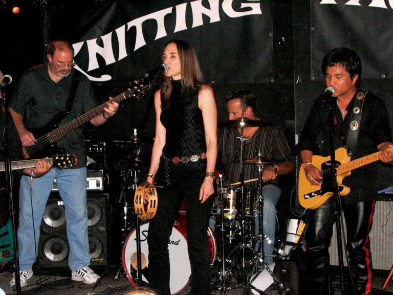 Red Reyne performing on stage with band members