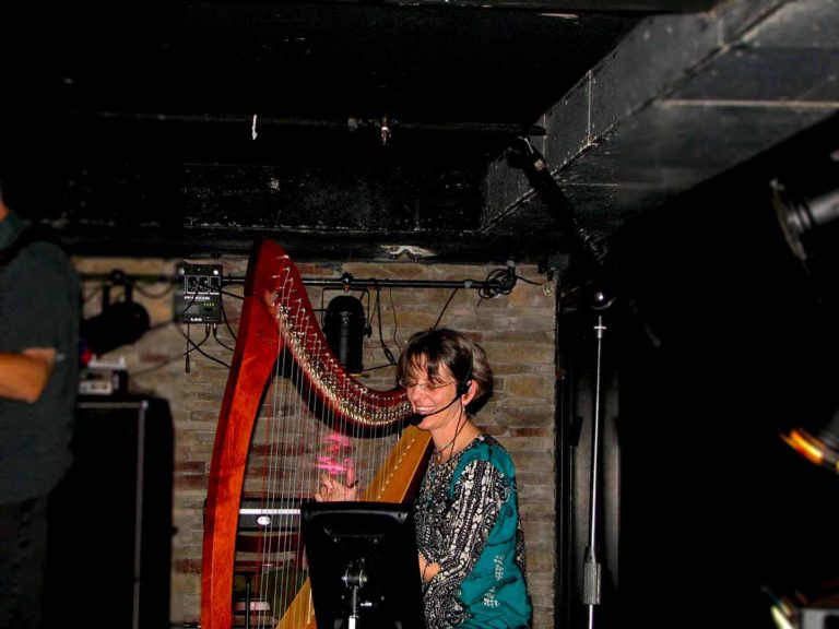Red Reyne performing on harp
