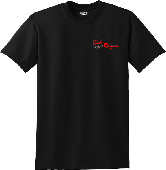 Black t shirt with Red Reyne logo